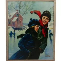 Rockwell Couple Ice Skating LED Canvas Art Print