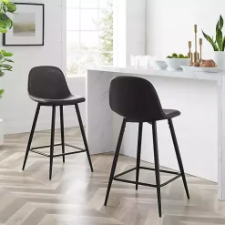 Rorke Black Faux Leather Counter Stools, Set of 2