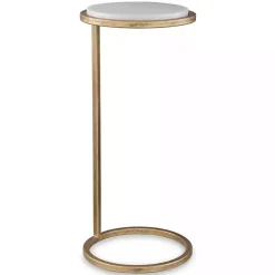 Round Aged Gold and Marble Accent Table