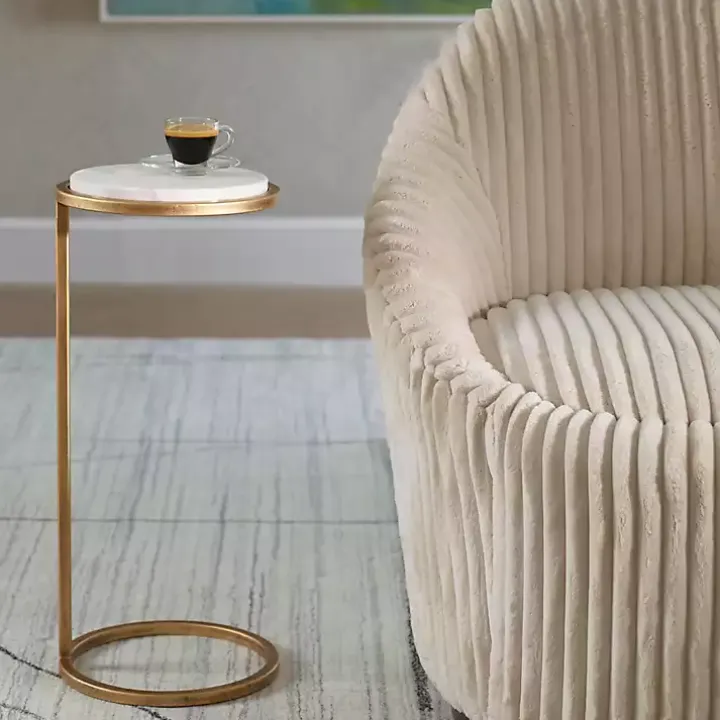 Round Aged Gold and Marble Accent Table