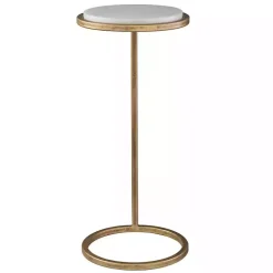 Round Aged Gold and Marble Accent Table