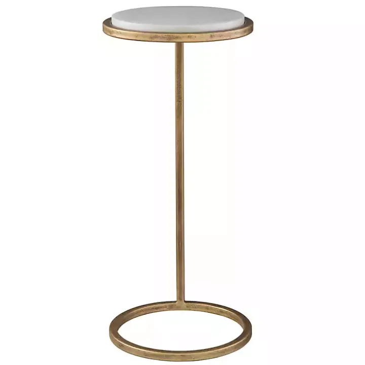 Round Aged Gold and Marble Accent Table