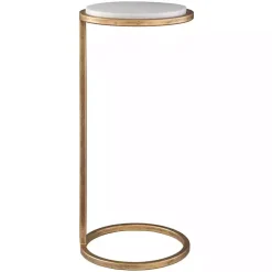 Round Aged Gold and Marble Accent Table