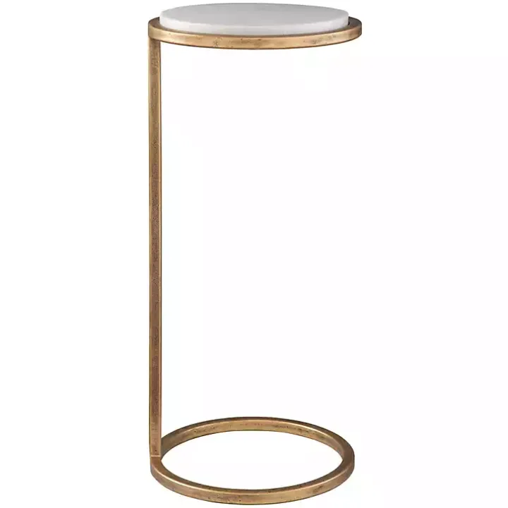 Round Aged Gold and Marble Accent Table