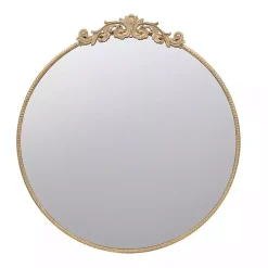Round Antique Gold Floral Scroll Mirror, 39 in.