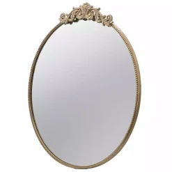 Round Antique Gold Floral Scroll Mirror, 39 in.