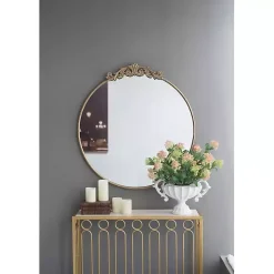 Round Antique Gold Floral Scroll Mirror, 39 in.