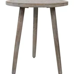 Round Antique Gray Engraved Accent Table
