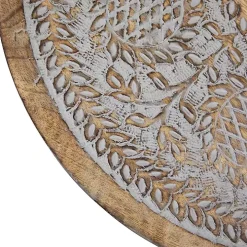 Round Antique Gray Engraved Accent Table