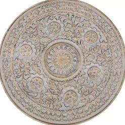 Round Antique Gray Etched Pedestal Accent Table