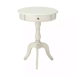 Round Antique White Pedestal Accent Table