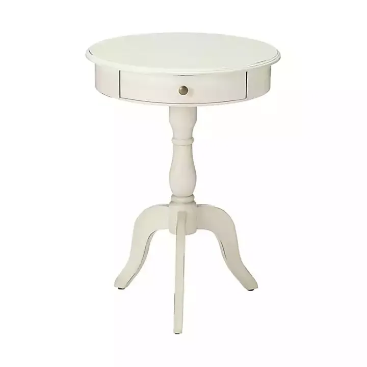 Round Antique White Pedestal Accent Table