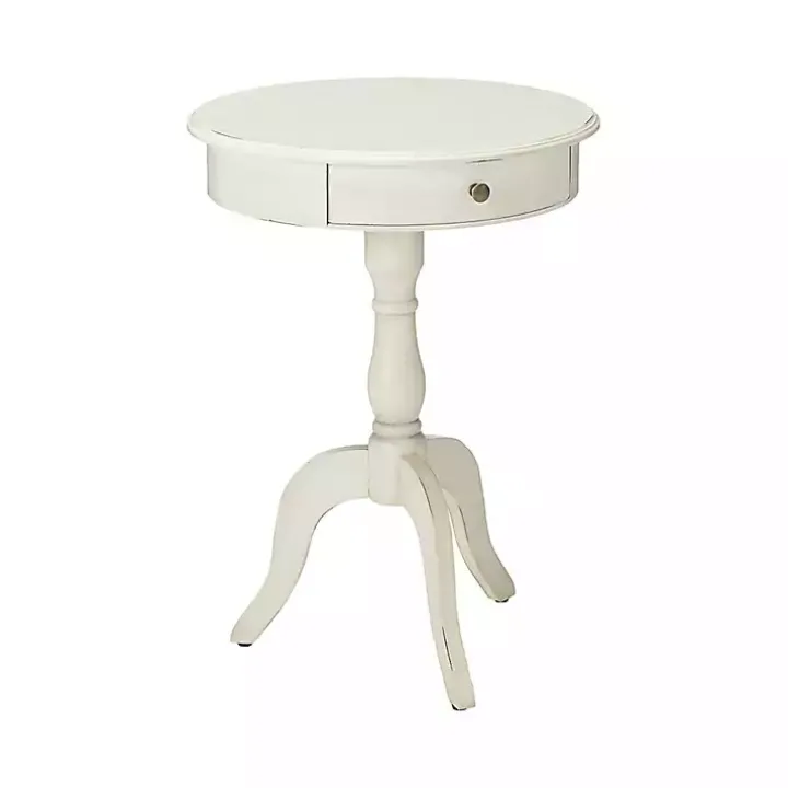Round Antique White Pedestal Accent Table