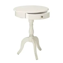 Round Antique White Pedestal Accent Table