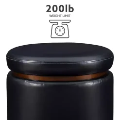 Round Black Faux Leather Storage Ottoman