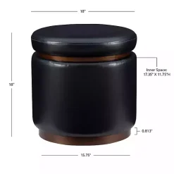 Round Black Faux Leather Storage Ottoman