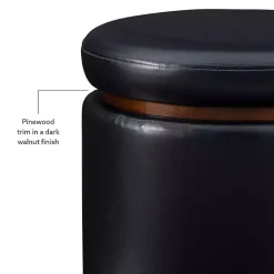 Round Black Faux Leather Storage Ottoman