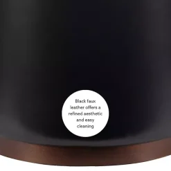 Round Black Faux Leather Storage Ottoman