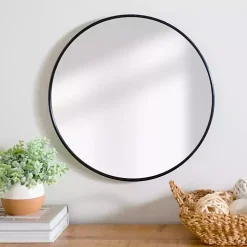 Round Black Nouveau Linear Wall Mirror, 20 in.