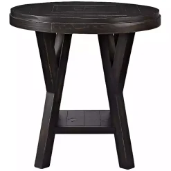 Round Black Wood Flared Base Side Table