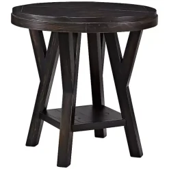 Round Black Wood Flared Base Side Table
