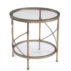 Round Bronze Metal and Glass Accent Table