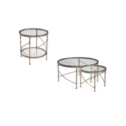 Round Bronze Metal and Glass Accent Table