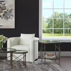 Round Bronze Metal and Glass Accent Table