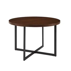 Round Brown and Black X Base Dining Table