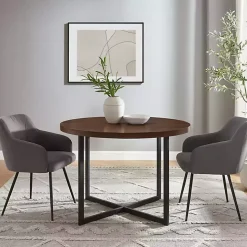 Round Brown and Black X Base Dining Table