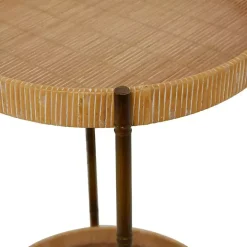 Round Brown Rattan 2-Tier Side Table