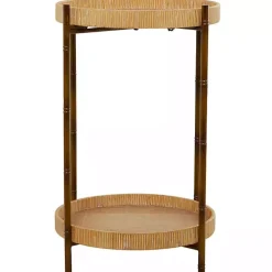 Round Brown Rattan 2-Tier Side Table