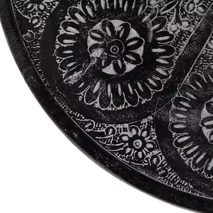 Round Charcoal Floral Engraved Accent Table