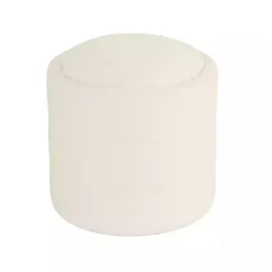 Round Cream Boucle Storage Ottoman