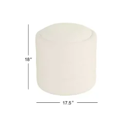 Round Cream Boucle Storage Ottoman