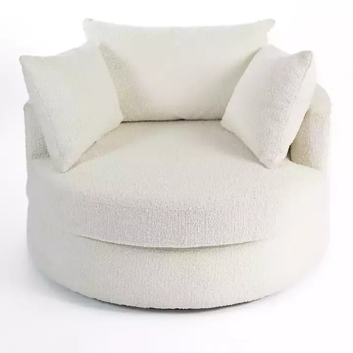 Round Cream Boucle Swivel Accent Chair