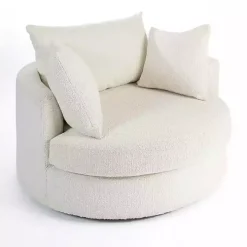 Round Cream Boucle Swivel Accent Chair