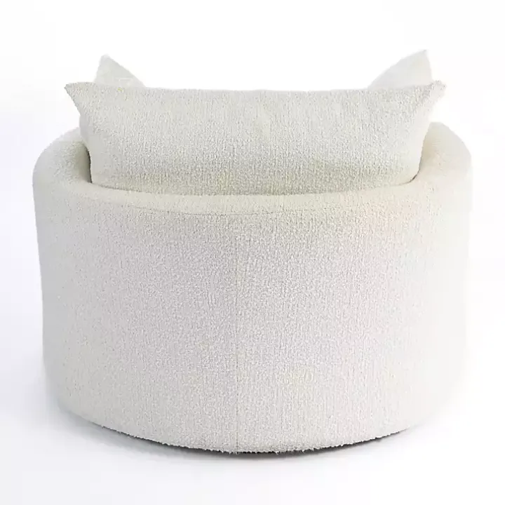 Round Cream Boucle Swivel Accent Chair