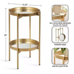 Round Gold Mirrored Foldable Accent Table