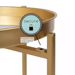 Round Gold Mirrored Foldable Accent Table