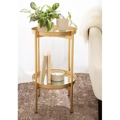 Round Gold Mirrored Foldable Accent Table