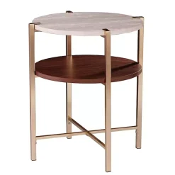 Round Gold 2-Tier Accent Table