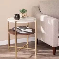 Round Gold 2-Tier Accent Table