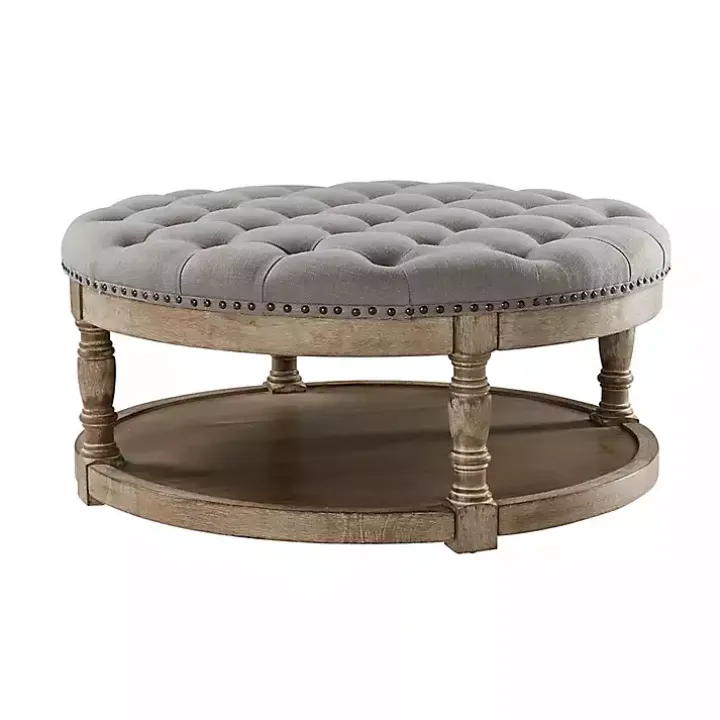 Round Gray Cepheus Tufted Ottoman