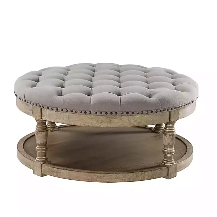 Round Gray Cepheus Tufted Ottoman