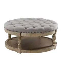 Round Gray Cepheus Tufted Ottoman