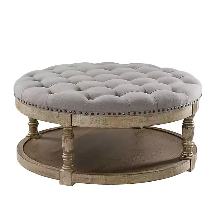 Round Gray Cepheus Tufted Ottoman