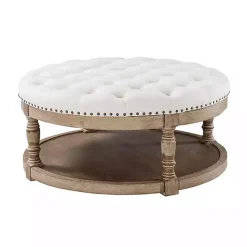 Round Ivory Cepheus Tufted Ottoman