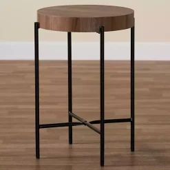 Round Light Brown Wood X Base Accent Table