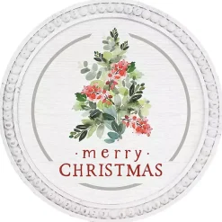 Round Merry Christmas Holly Tree Wall Plaque